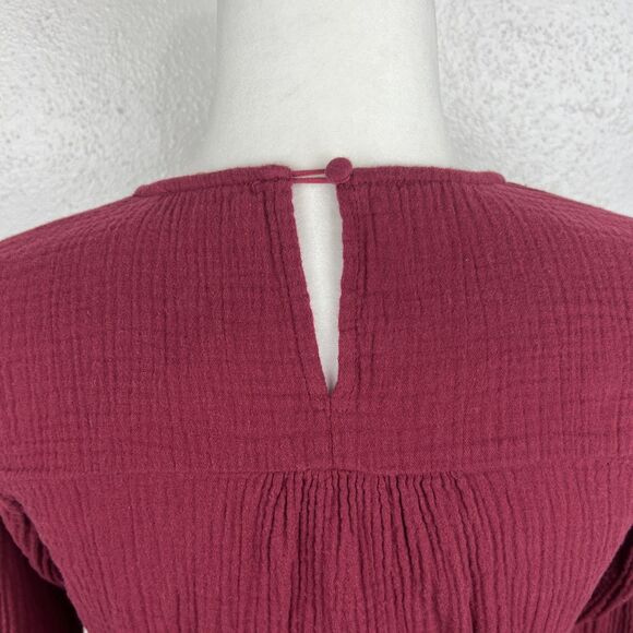 Andree by Unit Boho Blouse Women Small Maroon Floral Embroidered Long Sleeve Top - Picture 11 of 14